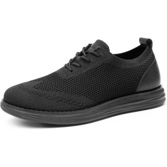 ⚡Men Black Knit Flex Breeze Mesh Oxfords Lace-Up Lightweight Walking Sneaker - Picture 1 of 9